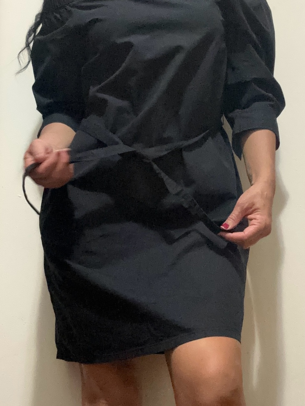Theory off shoulder tie waist dress